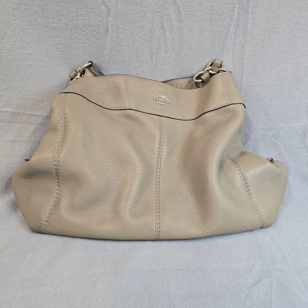Coach Lexy Shoulder Bag Taupe Pebbled Leather Hobo Tote F57545 Silver Hardware